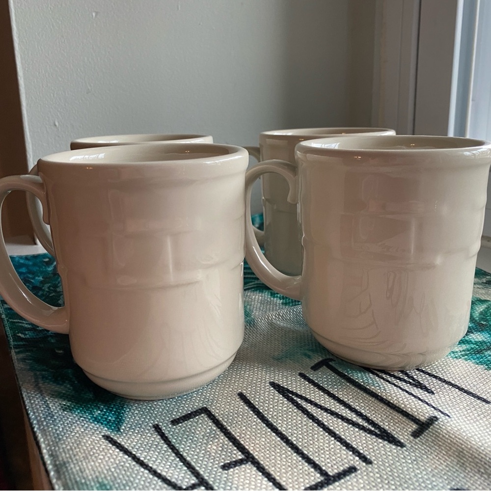 Longaberger Pottery Woven Traditions set of 4 ivory mugs, new